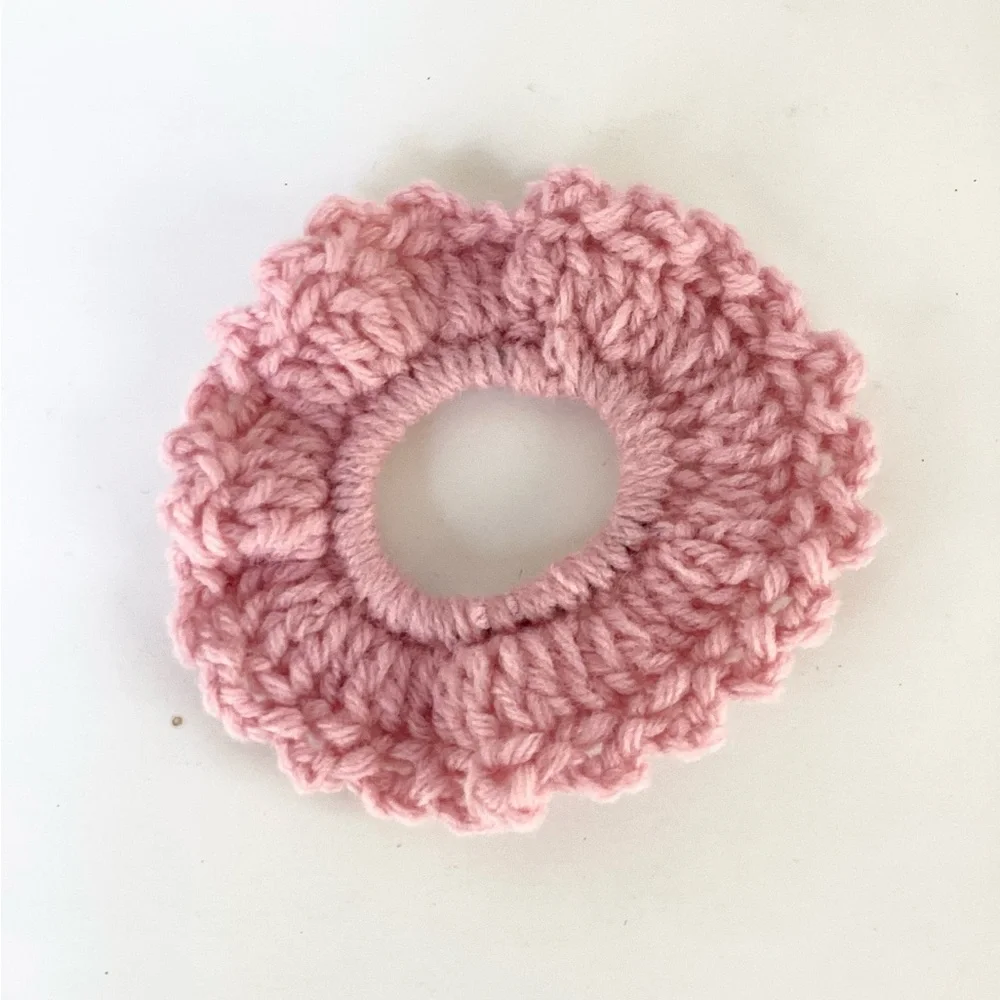 Hair Scrunchy Set Hand Crafted Pink CrochetBoho Messy Bun Ruffle